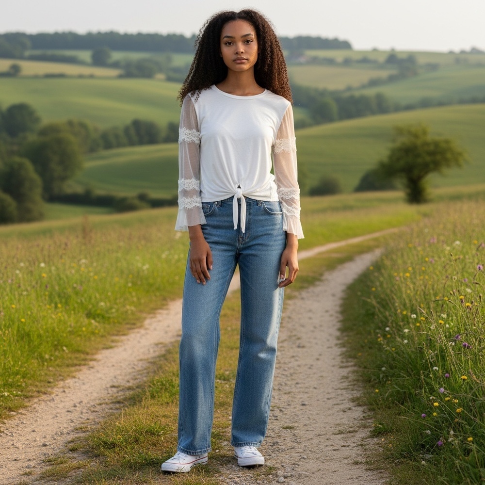 Rain Lace Boho Top, White, Size Small